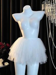 1pc Women's White Tutu Skirt Short Waistless Tulle Skirt Fluffy Performance Skirt Summer Beach Skirt 6-Layer Mesh Puppy Skirt Suitable For Wedding Banquet Performance Party Cosplay Decoration Skirt Festival Party Carnival Decoration Skirt Runway Performance Dance Skirt Skirt Inner Lining Skirt Can Be Worn As Outer Skirt Halloween Decoration Skirt Little Devil Little Angel Costume Accessory - White - View 2