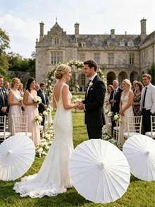 10 Set Of Paper Umbrellas Of Different Sizes, Suitable For Festival And Wedding Decorations And Accessories. Handmade Bridal Umbrella, Party Supplies. - White - View 2