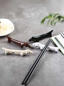 1pc/3pcs/5pcs Creative Dachshund Ceramic Chopstick Holder Cute Cartoon Puppy Tabletop Hotel Restaurant Japanese Style Home Chopstick Rest - Multicolor - View 6