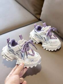 1 Pair Kids' Mesh Breathable Chunky Sneakers, Unisex Toddler Hook & Loop Anti-Slip Casual Sports Sneakers - Purple - View 2