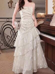 Autumn/Winter Fashion Women Elegant Bodycon Print Party Dress Vintage Chic Birthday Graduation Prom Dress Sleeveless Formal Casual Going Out Wedding Guest Clothes New Back To School Valentine's Day Outfits - Apricot - View 2
