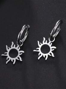 LIKGREAT 1 Pair Women's Fashion Hollow Sun Pendant Stainless Steel Earrings, Daily Commute Versatile Accessory - Solar Series - View 6