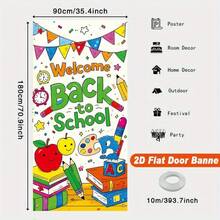 2D Curtain Banner, Welcome Back To School Curtain Banner - Books, Stationery And Apple Vibrant 2D Hanging Decor, Suitable For Classroom Or Home, Colorful School Theme - Multicolor - View 3