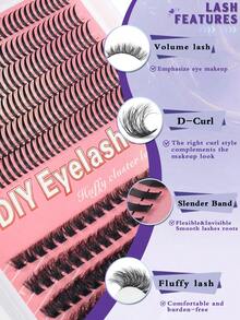 300 Peças Extensão de Cílios DIY 100D (8-16mm) Cachos de Cílios com Volume e Espinhos, Cachos de Extensão de Cílios 12/14/16mm Ultra Longos, Extensões de Cílios Profissionais para Visual Manga/Espinhoso/Mega Volume - D - Visão 4