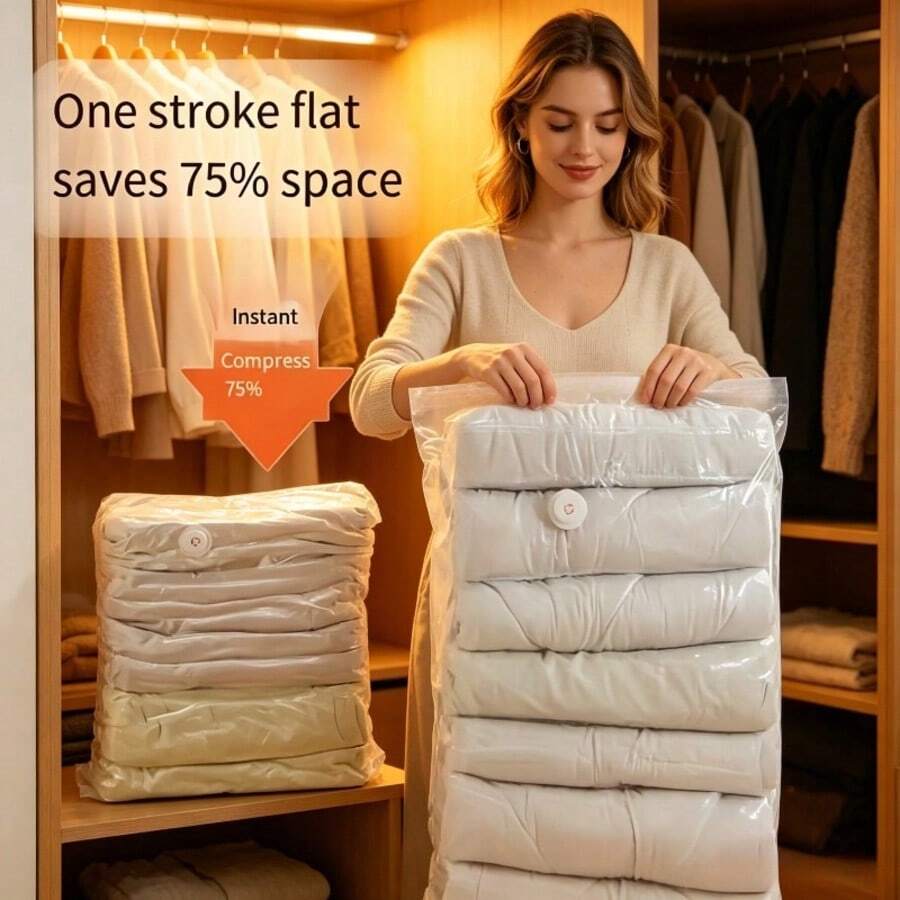 1pc Vacuum Compression Bag / 3-Second Manual Air Exhaust / Clothing & Bedding Storage Bag / Dust-Proof Wardrobe Organizer Bag, Random Color - Multicolor - View 1
