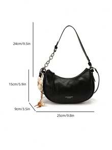 1pc Women's Solid Color PU Leather Shoulder Bag, Multifunctional Crossbody Commuter Bag, Adjustable Strap - Black - View 3