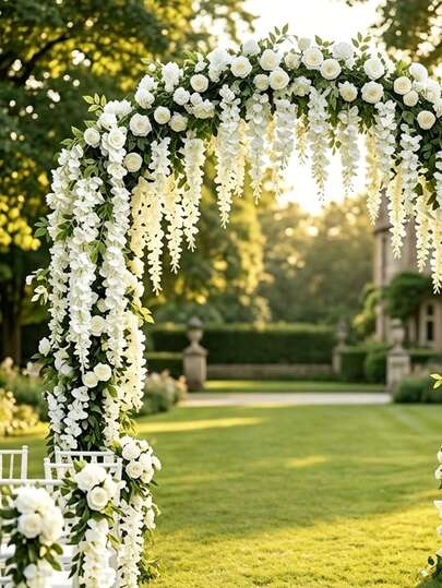 48pcs Artificial White Rose & Purple Wisteria Vine Decoration Set, Faux Flowers For Outdoor Garden, Wedding, Party, Patio, Ceiling, Home Decor, Room Decor, Wall Decor, DIY Party Centerpiece, Dining Table, Living Room, Hotel