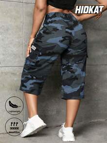 Hidkat Women's Casual Capris Cargo Camouflage Pants With Drawstring Waist, Lightweight And Breathable For Summer Outdoor Activities And Daily Wear - Grey - View 2