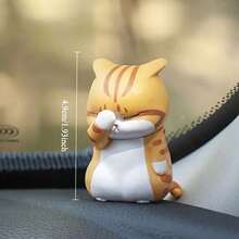 Cute Straw Hat Fashion Glasses Cat Car Dashboard Ornament Interior Decor Accessory Gift For Girls - Cat Figurine - View 4