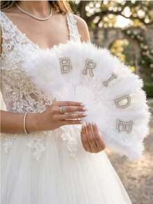 2 pièces/Set - Éventail de mariée en plumes & Ensemble de ceinture de taille, Éventail à main blanc moelleux avec lettre "Mariée" en perles, Fête de demoiselle d'honneur de mariage, Fête de douche nuptiale, Photographie de mariage, Accessoires de mariée de mariage, Décoration de fête de mariée, Accessoires de robe de mariée, Décoration d'accueil de mariage - Blanc - Voir 8