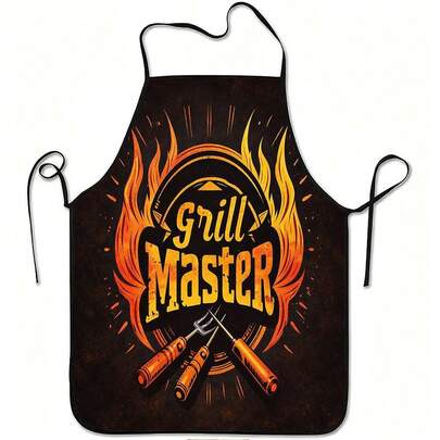 1 pieza Delantal con estampado de llama BBQ Master, hecho de poliéster duradero y fácil de limpiar, con cintura ajustable, adecuado para cocinar en la cocina, jardinería, recolección de frutas y ocasiones festivas (como Navidad y Halloween)