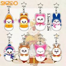 1 Set 8pcs SKZOO Cute Snowman Hat & Scarf Peripheral Keychain Pendant, Suitable For Fans Use And Gifting - Multicolor - View 2