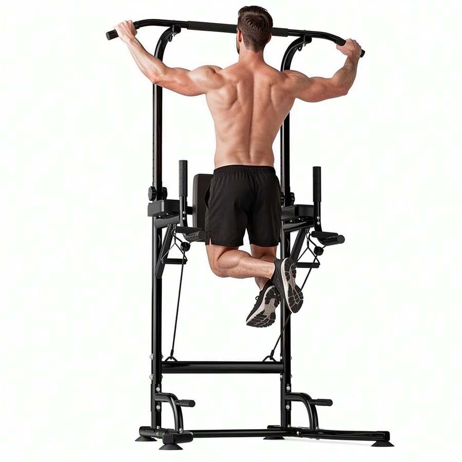 GartistGo Power Tower Pull-Up & Dip Station For The Home Gym – Adjustable Height Range, 150 Kg Weight Capacity With Non-Slip Suction Cups, H-Beam Steel Base Power Rack