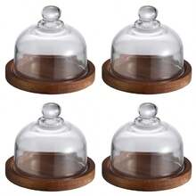 1pc/4pcs Mini Dessert Serving Tray Platter With Glass Dome, Wooden Cake Stand Display - Mini Cake Plates - View 14