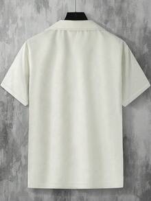 Men's Summer Solid Color Short Sleeve Loose Fit Cuban Collar Casual Shirt - Apricot - View 4