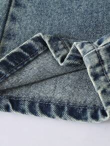 Girls' Vintage Distressed Denim Jeans With Bow Print, Elastic Waist Wide Leg Long Pants, Casual Everyday Fashion Outfit - Light Wash - View 9