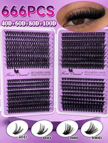 Libro de pestañas postizas de visón sintético con 666 racimos D Curl, paquete mixto 40D+60D+80D+100D para extensiones de pestañas DIY, longitud mixta de 8-16mm, pestañas de racimo único D Curl premium naturales y esponjosas, reutilizables, ligeras y fáciles de usar, adecuadas para principiantes, uso diario, fiestas, bodas, viajes y ocasiones de Halloween. Vuelta a la escuela - D - Ver 9
