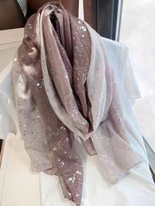 1pc Spring/Summer New Skin-Friendly Soft Touch Gold Foil Gradient Color Block Silk Scarf, Travel Photo Scarf, Sun Protection Beach Towel, Headwrap - Pink - View 5