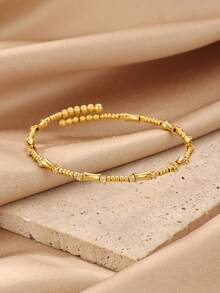 Exquisite Stackable Gold-Plated Bamboo & Ball Shape Bracelets With White Zirconia Inlay, 18K Gold Plated Fade-Resistant Adjustable Bangle, Suitable For Women, Mom, Best Friend And Girlfriend, Wedding, Vacation Charm Jewelry, Party, Daily Wear Accessory, Birthday Anniversary Gift - Various - View 8