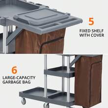 Techigher Commercial Cleaning Trolley With 95L Garbage Bag, Wheeled Cleaning Trolley With A Load Capacity Of Up To 136 Kg | Professional Service Trolley & Hotel Cleaning Trolley For Home, Hotel & Office - Grey - View 8