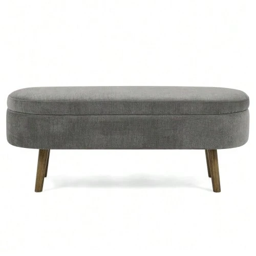 Multifunctional Storage Bench, Soft Chenille Fabric, Wooden Legs, Solid Wood Frame, 20L Storage Space, 110x40x42cm, For Bedroom, Living Room, Shoe Bench, Hallway - 深灰色 - 查看 1