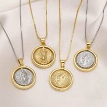Vintage Spinner Virgin Mary Necklace For Women Copper Gold Plated San Benito Medal Necklaces Amulet Jewelry - Yellow Gold - View 2