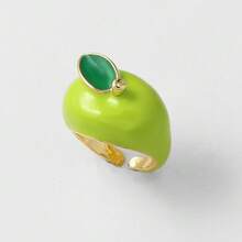 Cute Enamel Apple Adjustable Ring For Women Gold Plated Fruit Statement Open Ring Jewelry - Apple - View 9