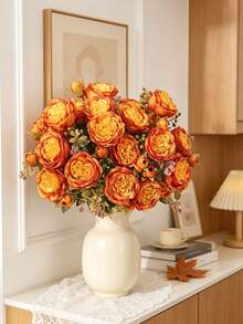 1pc Artificial Romantic Bouquet Of Roses And Peonies – Perfect For Weddings, Home, Desktop Decor, Brides' Bouquets, Autumn Decorations, And Halloween Decor - Orange - View 2