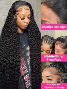Uveous 40 42 Inch 250% Density Short Bob Wig Kinky Curly 13X4 13X6 Human Hair Wigs Pre Plucked With Baby Hair HD Transparent Lace Front Wigs For Women 250 Density Jerry Curly Water Wave Bob Wig Human Hair Deep Curly Wig Natural Black Halloween Season - Natural Black - 查看 5