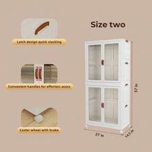 White Foldable Storage Cabinet | No Assembly Required (Or Simple Assembly) | Thickened PP Material | Suitable For Bedrooms, Bathrooms, And Laundry Rooms | Features Lockable Swivel Casters And Magnetic Double Doors - Apricot - View 11