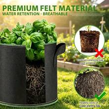 1pc Round Black With Green Edge Breathable Planter Grow Bag With Handle: Large Garden Planting Bag - Durable Non-Woven Fabric Material, With Handle For Easy Movement, From Seedling To Planting, Suitable For Indoor And Outdoor Vegetable, Fruit And Flower Growth, 2 Sizes Available, Soft And Fluffy - Black - View 2