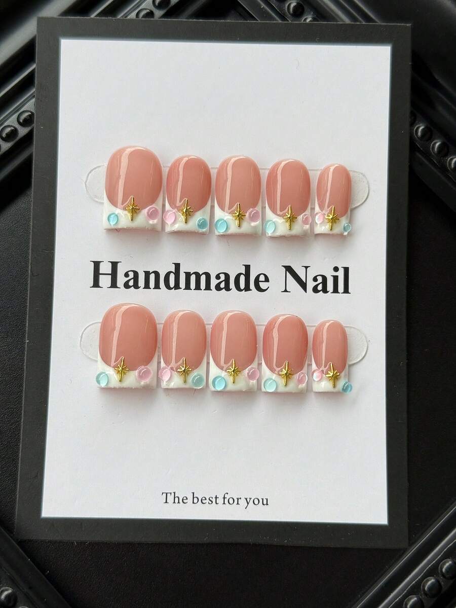 10pcs/Set Primavera/Verano Puntas de Uñas Rectangulares Prensadas Hechas a Mano, Estilo Y2K, Manicura Francesa, Degradado de Azul a Verde con Diseño de Línea de Ondas de Agua Negra, Uñas Acrílicas Falsas de Alta Calidad Perfectas para el Uso Diario de las Mujeres y Ocasiones Festivas