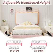 Flieks 3ft Single Upholstered Bed Frame With Adjustable LED Wavy Headboard, 2 Storage Drawers, Pink & Cream White - Pink - View 8