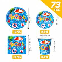 73/25/16pcs Summer Pool Theme Party Disposable Plates, Napkins, Cups Set, Party Supplies For 16 Guests, Disposable Paper Plates Party Tableware Suitable For Birthday, Wedding, Party, Family Picnic - Swimming Pool - View 7