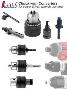 Quick Change SDS Plus 1/4" Hex And 1/2" Square Shank Drill Chuck With Key Adapter Kit, Fits 1.5mm To 13mm (1/16" To 1/2") Drill Bits, For Rotary Hammer And Driver Tools - Silver - View 2