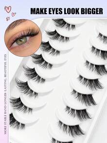 Asiteo 8 pares de pestañas postizas rizadas naturales de media tira con banda transparente, pestañas delicadas para efecto de maquillaje de ojo de gato, adecuadas para uso diario y de discoteca de mujeres - Negro - Ver 5