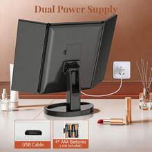 FASCINATE Espejo de maquillaje iluminado con aumento de 2X/3X, espejo de tocador triple con luces, atenuación táctil de 21 LED, espejo de mesa de belleza iluminado con rotación de 180° y doble potencia, espejo de maquillaje con iluminación. - Negro - Ver 7