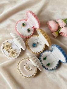 1pc Flocked Shell-Shaped Jewelry Box, Korean Style Flocked Earring Ring Storage Box, Large Capacity Portable Elegant Display Box, Mother's Day Wedding Birthday Party Daily Use, Gift For Female Friends - Multicolor - View 3