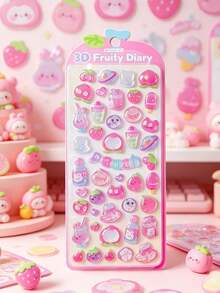 Q-Lia 15pcs Cute 3D Fruit Embossed Stickers, Water Droplet Effect Stickers, Reusable Waterproof Stickers, Waterproof Non-Slip 3D Fan Embossed Pattern Stickers, Textured 3D Design And Atmospheric Mixed Colors, Suitable For DIY Decoration - Multicolor - View 4