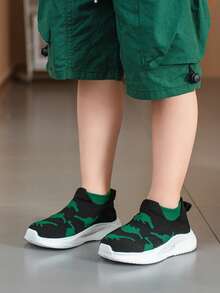1pair Children's Sports Running Shoes, Breathable Fabric, Elastic, Soft, Lightweight, Unisex, Casual Street Running Shoes - Black - View 1