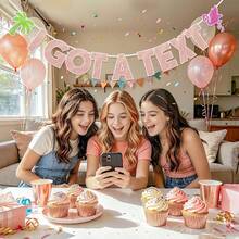 1set,I Got A Text Glitter DIY String Banner, Rose Gold Letter Garland With Green Palm Tree Pink Flamingo Cutouts,Tropical Flamingo Palm Bachelorette Banner For Tropical Bachelorette Beach Bridal Shower Party Decor Supplies - A - View 4