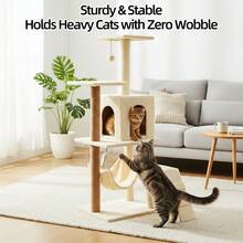 Multi-Level Large Cat Tree Tower With Condo House, Hammock Bed, Ladder & Scratching Sisal Posts, 125cm Tall Indoor Cat Activity Play Center With Hanging Ball Toy For Kittens & Adult Cats - Beige - View 4