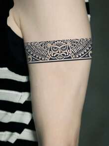 1Pc Man Tattoo Fake Temporary Tattoos Totem Geometric Semi Permanent Waterproof Sweatproof Last For 1-2 Weeks Anti-Friction Non-Reflective Black For Woman And Men Arm Chest Waist Back Tattoo Stickers - KJ - View 3