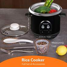 Rice Cooker Moosum 3-Cup, Pengoperasian Sekali Sentuh, Cocok untuk Sushi Jepang Asia, Panci Dalam Stainless Steel, Tutup yang Dapat Dilepas, Penghangat Otomatis, Hitam - Steker Tipe B AS (110-127V) - View 2
