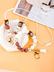 Bead Wrist Key Ring & Floral Phone Lanyard, Pot Head Coffee Keychain W/ Tassel, Gold Key Ring Lobster Clasp Nylon Lanyard, Boho Coffee Lover Bag Charm - 2830 - View 1