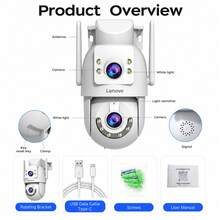 Lenovo X6T Outdoor Security Camera IP Camera Dual Lens PTZ Color Night Vision CCTV Video Surveillance Protection - White - View 2