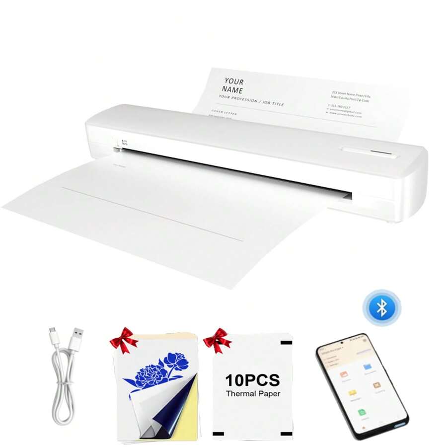 C80 Portable Tattoo Template Printer, Tattoo Stencil Printer, Tattoo Printer Machine, Stencil Printer For Tattooing, 10 Tattoo Transfer Sheets And 10 A4 Thermal Paper Sheets, Suitable For Tattoo Artists And Beginners. Portable Printer For Gifts - White - View 1