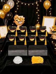 10pcs/Set Mini Graduation Caps With Gold Tassels, Mini Bachelor Caps With Tassels, Wine Bottle Decor, Graduation Party Decoration Mini Graduation Caps, Bottle Decoration, Celebration Accessories, Graduation Scene Decor - View 12