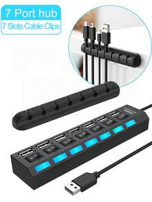 4口/7口 USB Hub，USB 2.0 集線器轉接器，多功能 7 合 1 集線器，USB 切換便攜分線器轉接器，適用於電腦、筆記本電腦、手機、USB 隨身碟、滑鼠、讀卡機、鍵盤、遊戲設備、MP3 播放器、硬碟等。支持 PC、Apple 筆電、Pro、Mini、Surface Pro、手機 OTG 轉接器、印表機、相機、USB 風扇或任何其他 USB 外設。更多功能即將推出。 - 黑色 - 查看 13
