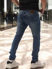 Men's Slim Fit Premium Denim Jeans With Elastane Lycra - 藍色馬貝拉 - 查看 4